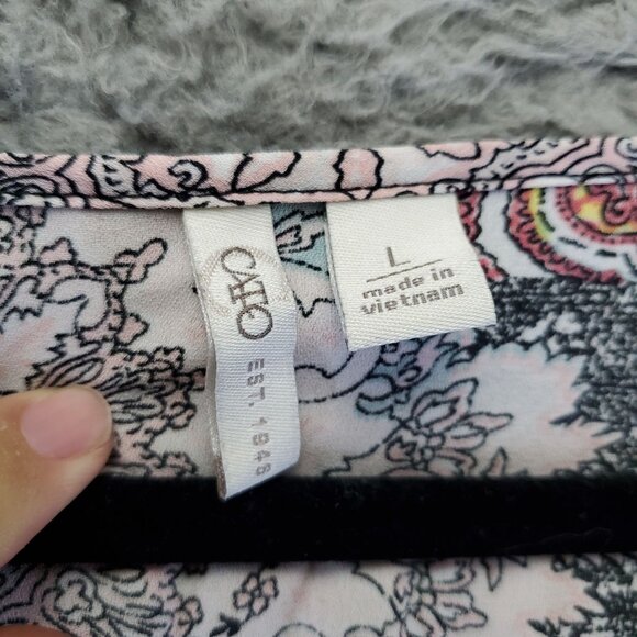 Cato Top Womens Large Multicolor Boho Floral Long Sleeve V-Neck Adjustable Waist - Picture 2 of 9